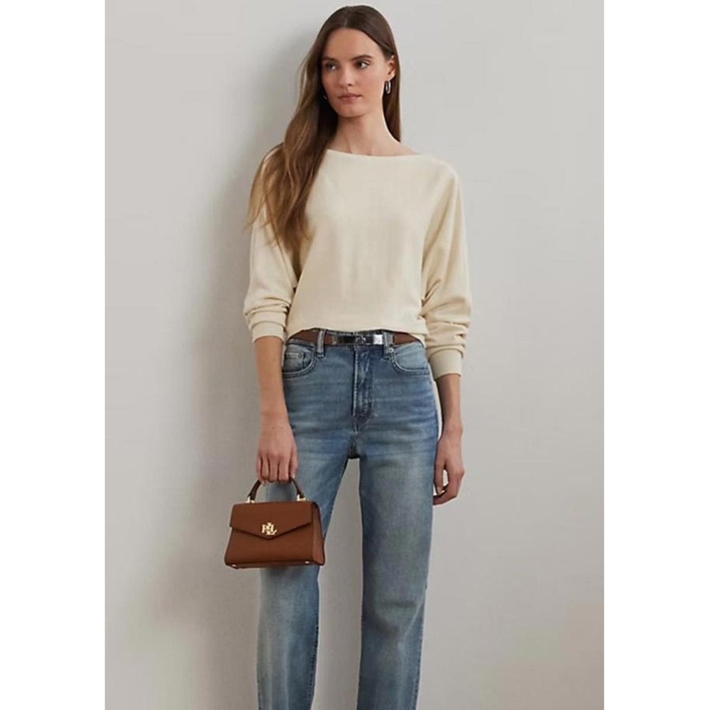 Lauren Ralph‎ Lauren Silk Cotton Button Shoulder Boatneck Sweater | Size L